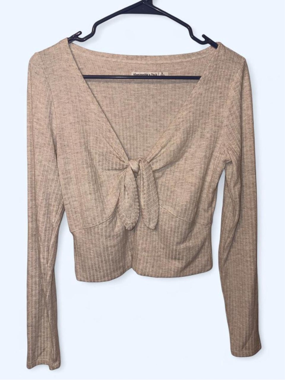 Abercrombie & Fitch Beige Long Sleeve Cropped Cardigan with Tie Detail Size S